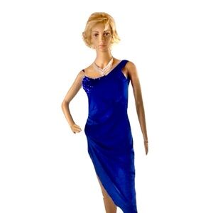 New Blue Formal Dress with a slit on the right side up to the thigh.